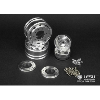 Lesu 1/14 Hex Drive Trailer Wheels  Black Hubs Pair Round Hole