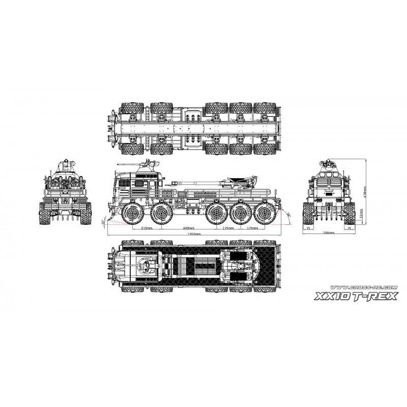 Cross RC T-REX Camion Militare 10x10 1/12 Kit dimensioni